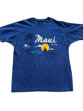 Gildan Maui Graphic Tee in Royal Blue with Sunset Print